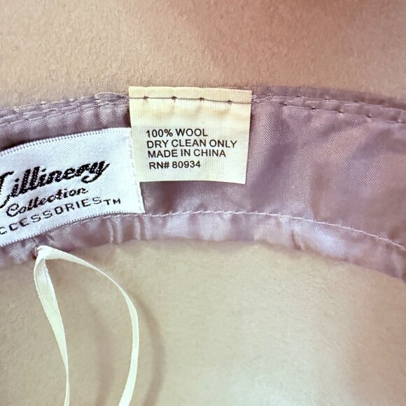 August Accessories Wool Cloche Hat Taupe Luxe Satin Sequin Beaded Bow Church - Picture 12 of 14